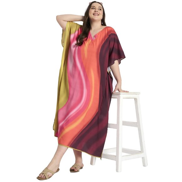 Gypsie Blu Multicolor Polyester Caftan Dress Plus Size Evening Wear Maxi Dresses - Picture 8 of 8